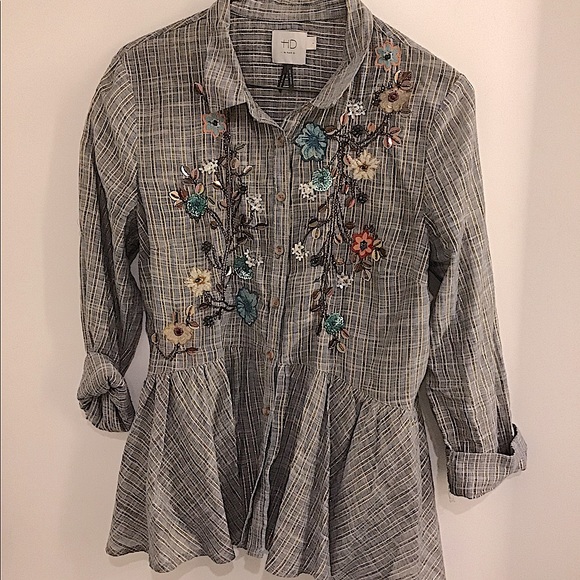 Anthropologie Embroidery and Beaded Button Down Top - Picture 1 of 2